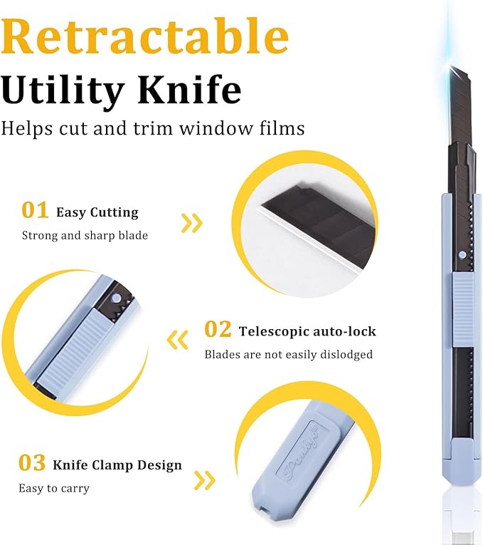 Coavas Window Tint Kit, 3 Pcs Easy to Apply Window Film & Car Glass Window Tinting Tool, Vinyl Wrap Set includes Squeegee, Utility Knife, Spray Bottle