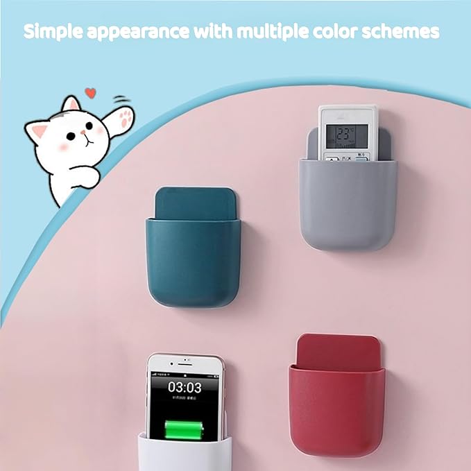 4-Pack Adhesive Wall Organizer, Multipurpose Stick-on Storage Box for Remote Phone Pen Keys, for Kitchen Bathroom Office (4 Colors) (White)