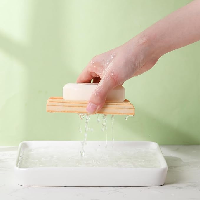 Rtteri 100 Pieces Bamboo Wood Soap Dish Tray Bathroom Wooden Soap Holder Handmade Bathtub Shower Dish Accessories for Home Bathroom Kitchen Sponge Scrubber