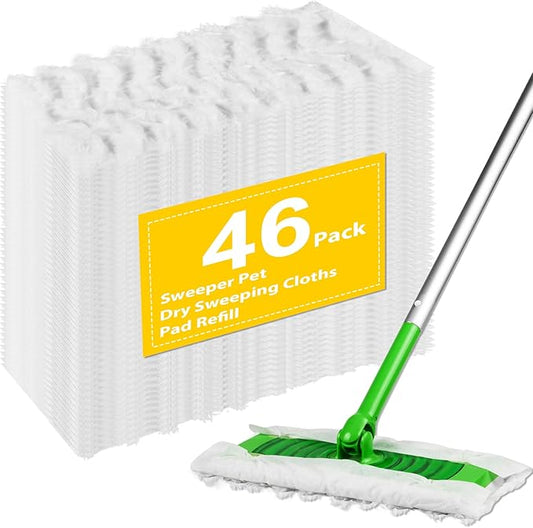 46 Count Heavy Duty Dry Sweeping Cloths for Swiffer Sweep & Sweeper Mop, Unscented, Cleaning Floors and Allergens, Strong Adsorption