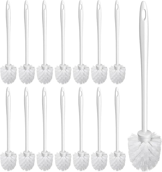 15 Pcs 14.6 Inch White Plastic Toilet Brush, Commercial Heavy Duty Toilet Bowl Cleaner with Long Handle for Bathroom Cleaning