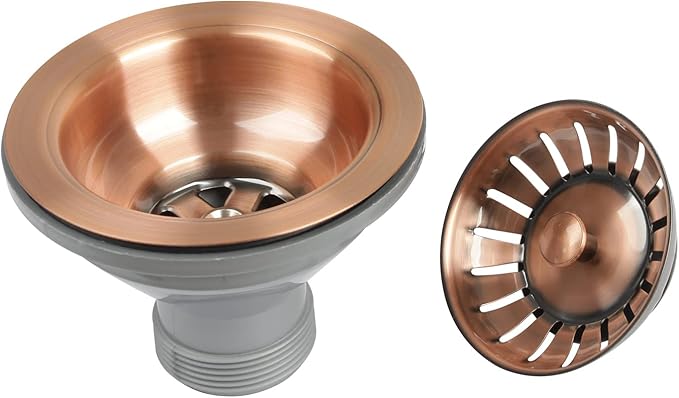 Akicon Copper Kitchen Sink Stopper Replacement for 3-1/2 Inch Standard Strainer Drain, Solid Brass with Post Styled Basket