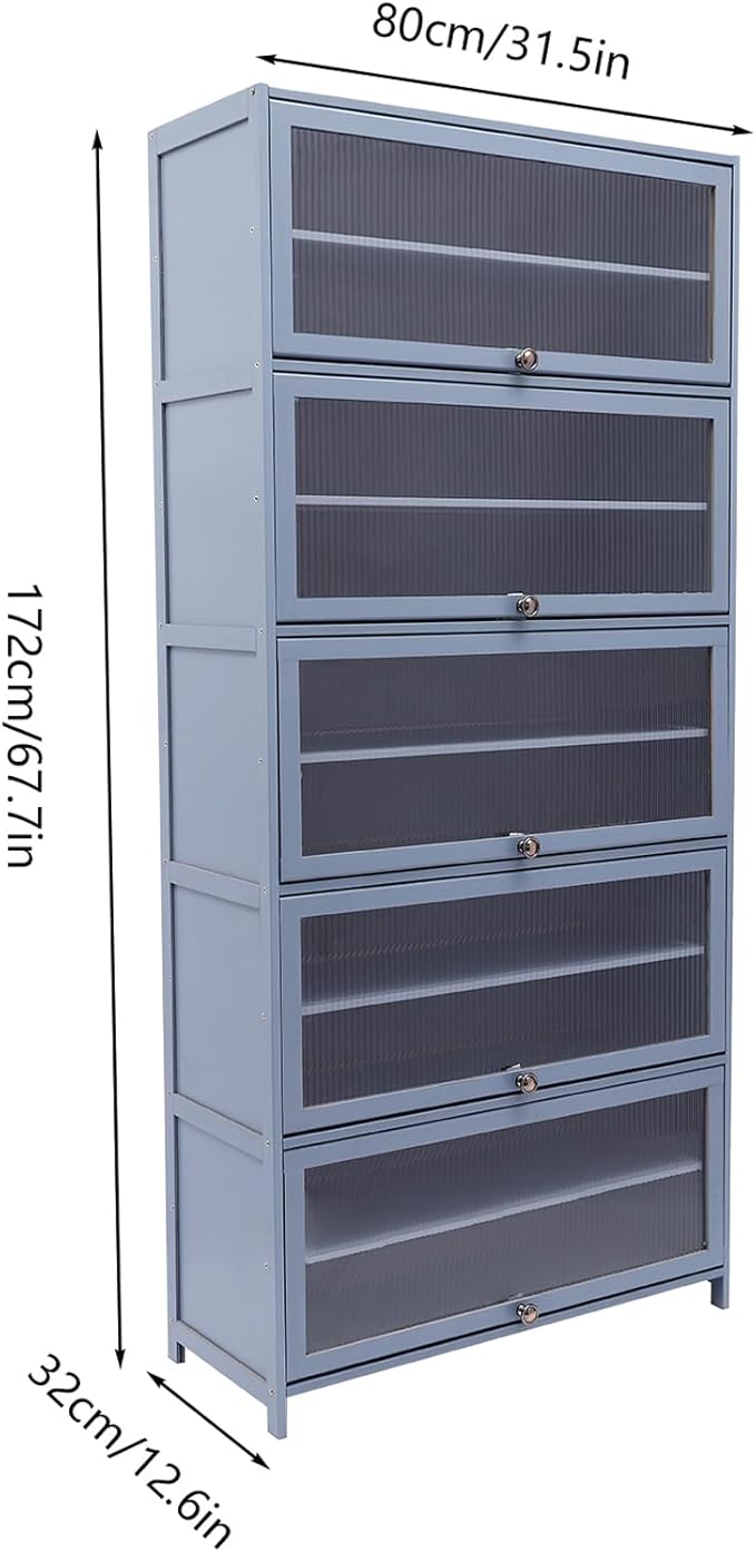 Bamboo Shoe Cabinet with Flip Doors, 10 Tiers Large Entryway Shoe Storage Cabinet, Tall Wooden Rack for Closet Bedroom (Grayish Blue)