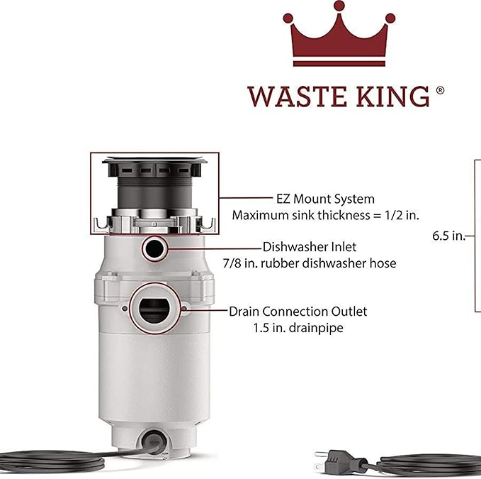 Waste King Garbage Disposal for Kitchen Sink with Power Cord, L-1001