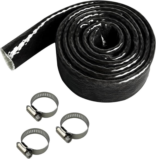 YAMAKATO 5/8" ID Heat Shielded Fire Thermo Armor Fire Sleeve Silicone Coated Fiberglass Heat Protection w/ 3 Clamps for Automotive Hose Lines & Electrical Wiring (Black, 5FT