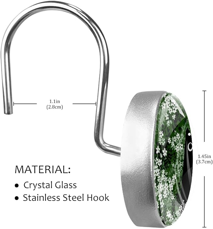 12 Packs Black Cat Floral Shower Curtain Hooks, Stainless Steel Glass Shower Curtain Rings for Bathroom, Rustproof Metal Curtain Rod Hooks