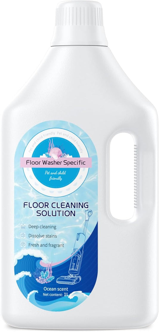 Floor Cleaner Compatible with Tineco Cleaning Solution, Suitable with All Robotic Vacuum Mop and Cordless Wet/Dry Vacuum Mop Cleaner, Multi-Surface Deodorizing & Cleaning Solution (1 L, Ocean)