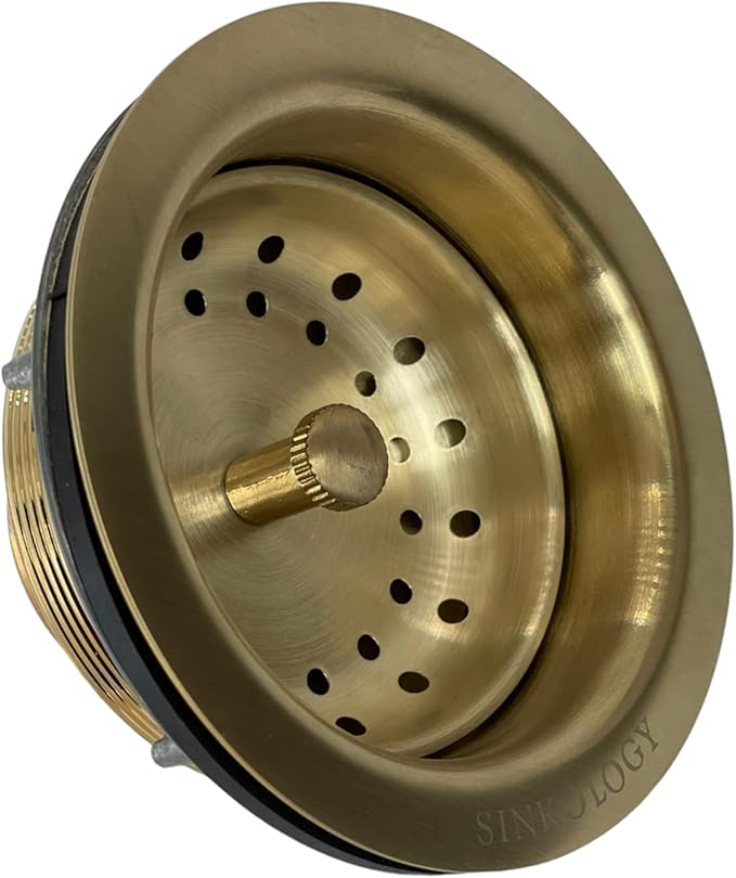 SinkSense Kitchen Sink Basket Strainer Drain with Post Style Basket, Satin Gold