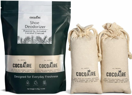 Coconut Charcoal Shoe Deodorizer (2 Pack, 125g Each) – Extra Strength – Activated Coconut Shell Charcoal – Removes Moisture from Shoes, Gym Bags & Closets – Reusable & Unscented
