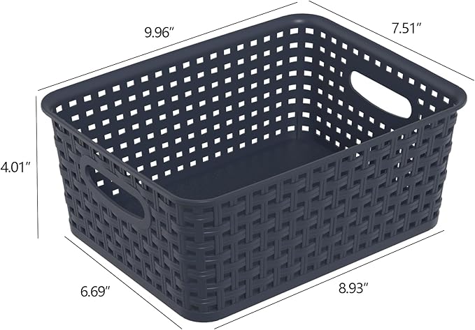 Sadstory Plastic Weave Storage Baskets, Plastic Organizer Shelf Basket, Navy-Blue, 12 Packs