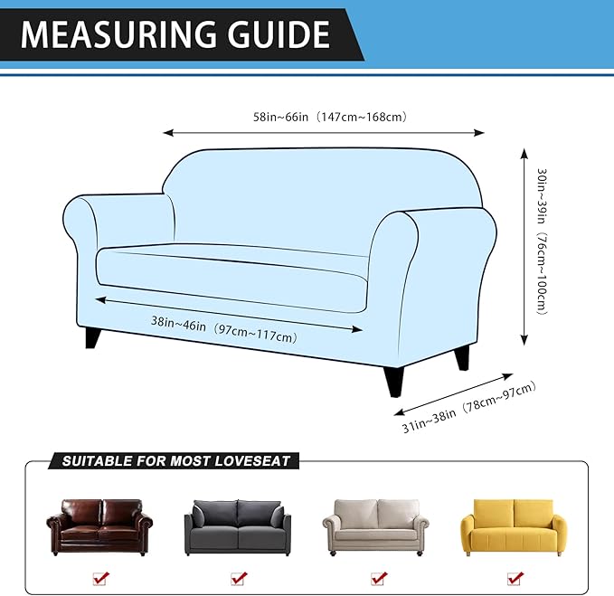 Loveseat Sofa Slipcover Leather Look Couch Covers for 2 Seater Couch Sofa 1-Piece Sofa Cover Stretch Furniture Protector with Elastic Bottom & Pockets(Loveseat, Coffee)