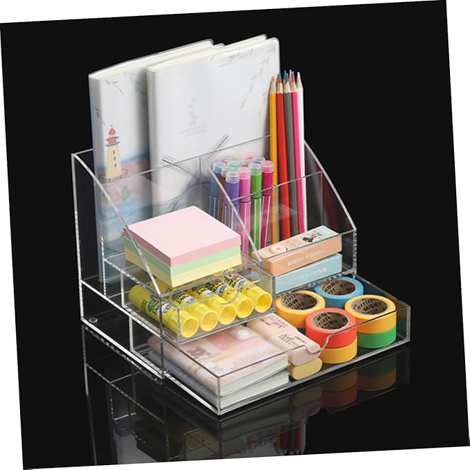 PRETYZOOM Office Desktop Organizer Acrylic Storage Box Multi-layer Drawer Stationery Makeup Organizer