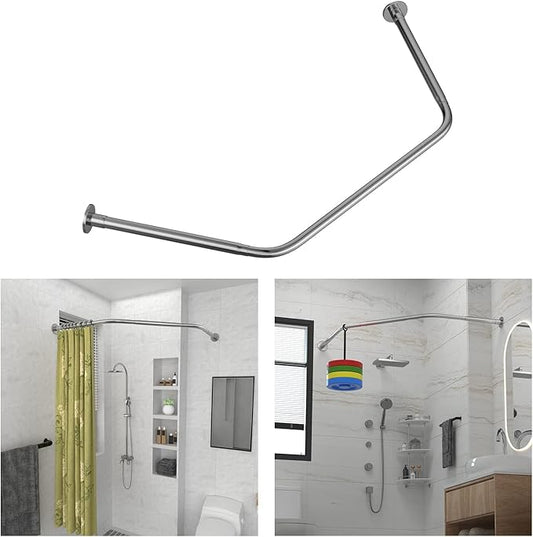 Corner Shower Curtain Rod Adjustable Stainless Steel Diamond Shaped Rack Drill Free Install for Bathroom, Bathtub, Clothing Store (Diamond Shaped, Both Sides: 17"-25.6",Middle:20"-26)