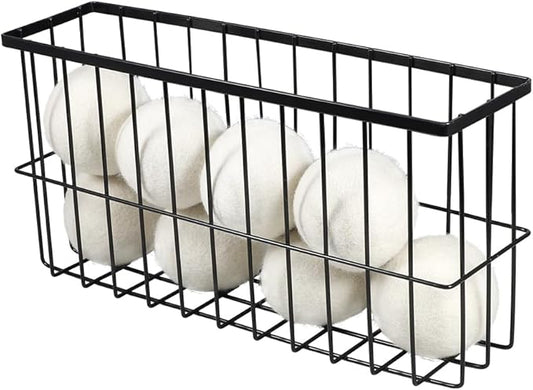 Picowe Large Laundry Lint Bin Organizer with 2 Hooks for Storage, Holds 6 Dryer Balls (Black, XL)