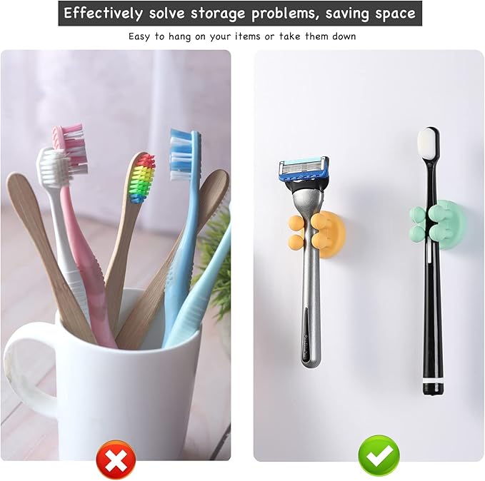 iBetterLife Razor Holder for Shower Hooks – 5Pcs Self Adhesive Wall Mounted Single Hook for Hanging Toothbrush, Functional Waterproof Utility Plug Holder for Bathroom Kitchen Living Room Office