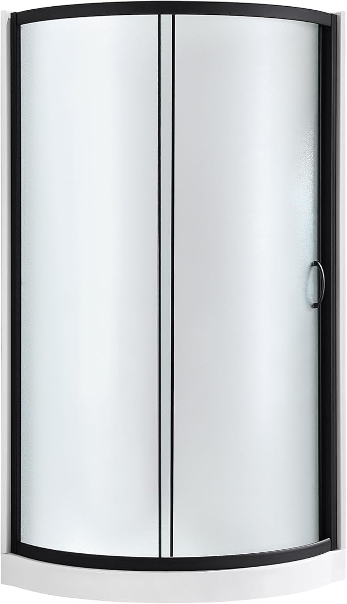 OVE Decors Breeze 34 in. Corner Shower Frosted Sliding Door with Base in Black