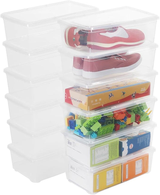 Clear Shoe Boxes 12 Pcs Plastic Storage Bins with Latching Lid Rectangular Storage Boxes Durable See-Through Lidded Shoe Boxes for Art Supplies and Home (Clear)