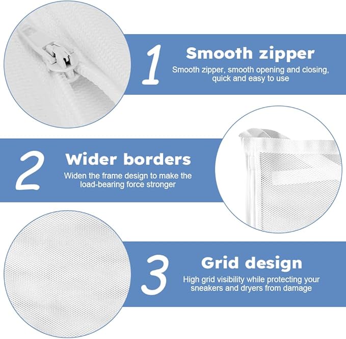 Shoe Drying Bag, Reusable Sneaker Drying Mesh Bags, Laundry Bag with Zipper Strap for Washing Machine, Shoes, Clothing, for Most Dryers Door(COLOR:white)