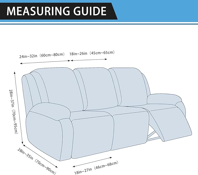 Couch Cover 8-Piece Set Washable Recliner Sofa Slipcovers 3 Seater Leather Look Fabric with Pockets (Dark Brown)