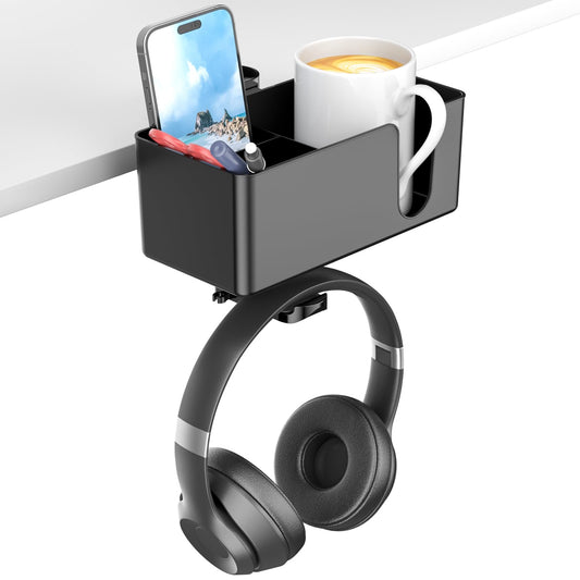 KDD 4 in 1 Desk Cup Holder - Clamp on Under Desk Headphone - Image 1