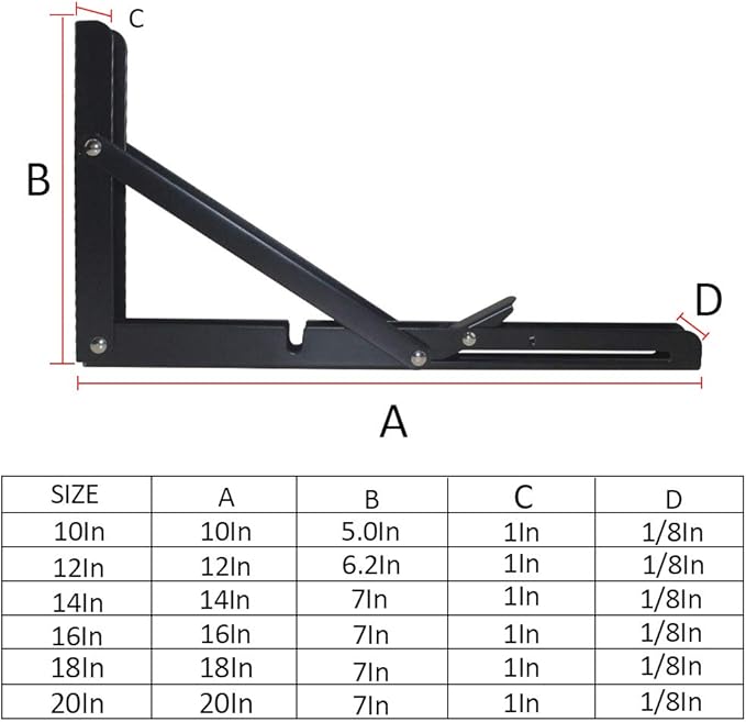 Storystore Folding Shelf Brackets - 20 Inch Heavy Duty Metal Collapsible Shelf Bracket for Bench Table, Shelf Hinge Wall Mounted Space Saving DIY Bracket, Max Load: 150 lb 2 PCS (Black)