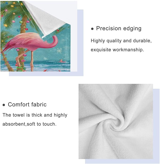 Pfrewn Christmas Winter Towels Set of 3 Christmas Tropical Flamingo Palm Tree Crab Bathroom Towel Soft Absorbent Bath Hand Towels Washcloth Guest Towel Sets Xmas Holiday Decor