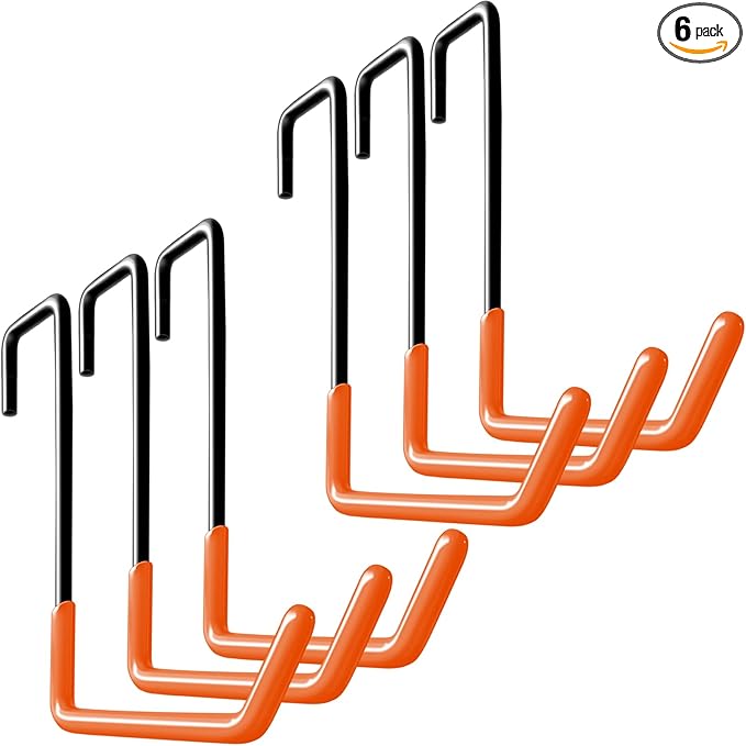 Rafter Hanger Large S Garage Hooks Bike Storage System Holder Organizer, with Non Slip Coating, for Organizing Hanging Basket, Ladders,Bicycle Wheel,Ropes and Bulk Items (6Pack, Orange)