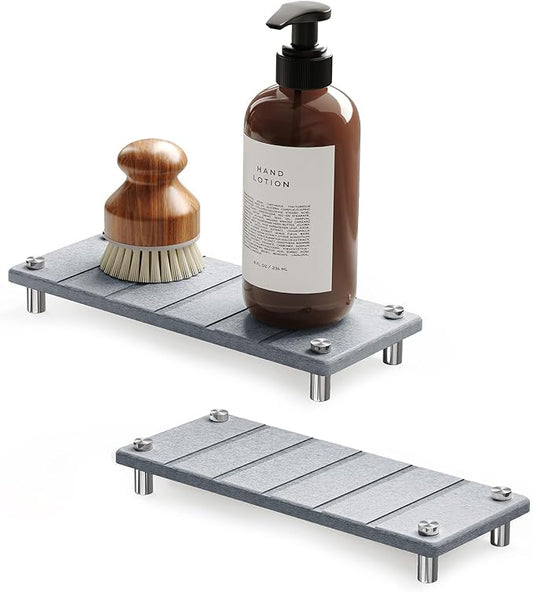 SpaceAid 2 Pack Drying Sink Caddy, Instant Dry Water Absorbing Stone Tray for Sink Organizers, Kitchen Counter Soap Dish Holder Absorbent Coaster, Bathroom Countertop Drying Rack (Light Gray)