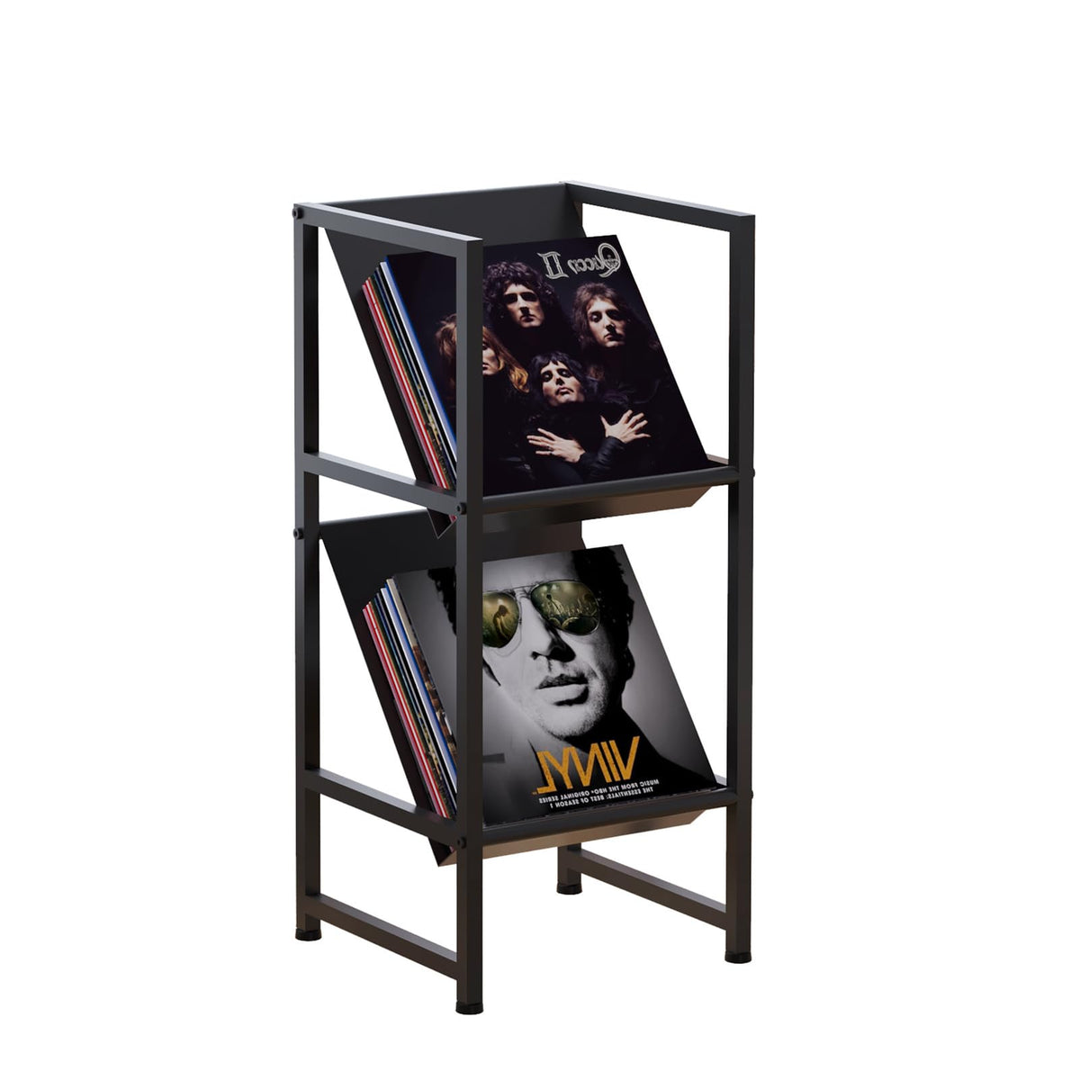 2-Tier Black Metal Vinyl Record Storage Holder for Collection - Image 1