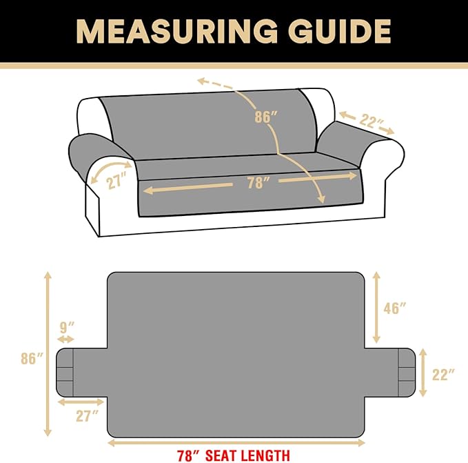 PrinceDeco Oversized Couch Cover for 3 Cushion Couch Extra Large Sofa Cover for Dogs Water Proof Furniture Protector Cover with Elastic Straps for Pet (Oversized Sofa, Beige)