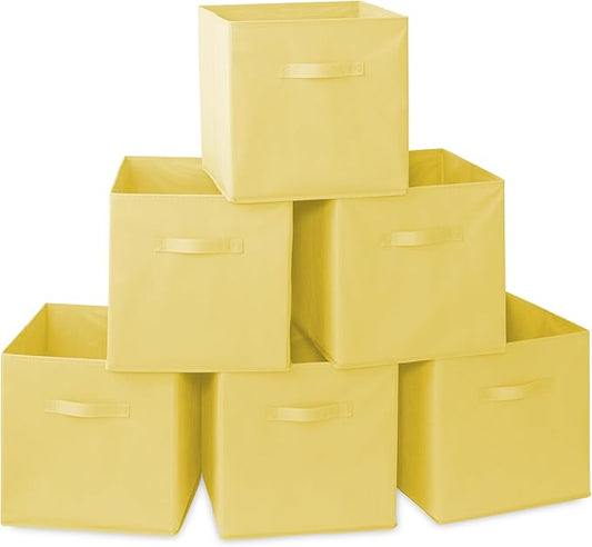 Casafield Set of 6 Collapsible Fabric Cube Storage Bins, Yellow - 13" Foldable Cloth Baskets for Shelves, Cubby Organizers & More