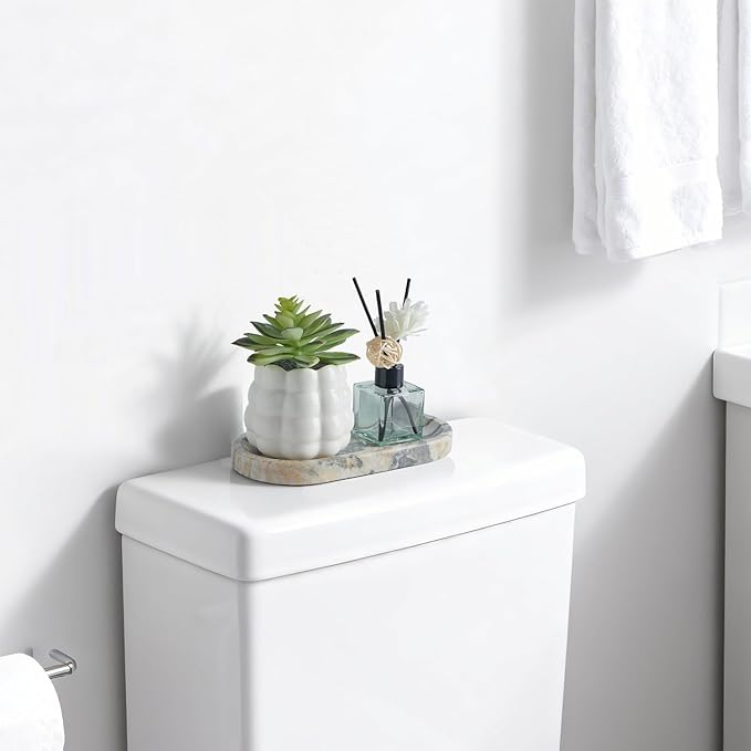 Natural Marble Vanity Tray, Marble Tray for Bathroom countertop,Stone Tray for Storing Perfume, Cosmetics and Jewelry 8 * 4.7inch （Ink Wash Yellow）