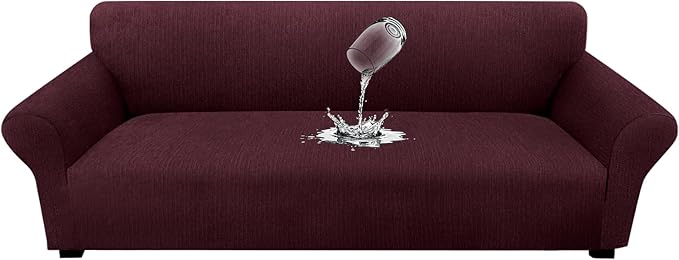 Waterproof Couch Cover, Stretch Non-Slip Oversized Sofa Slipcover with Elastic Bottom Stay-in-Place - Leakproof Furniture Protector for Kids & Pets - Washable (Oversized Sofa, Burgundy)
