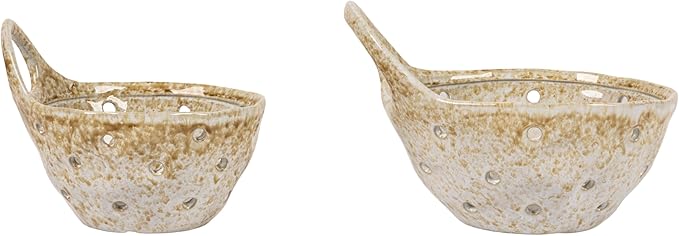 Creative Co-Op Stoneware Colanders with Handles, Set of 2