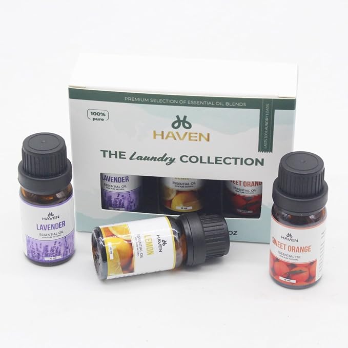 Essential Oil Set for Laundry | 100% Pure Therapeutic Grade Oils | Ideal for Wool Dryer Balls & Oil Diffusers | Includes Lavender, Lemon, Sweet Orange | Eco-Friendly Aromatherapy Gift Set