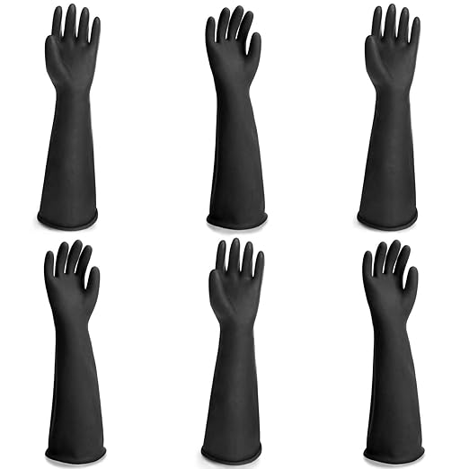 Long Rubber Work Gloves, 3 Pairs Chemical Resistant Gloves Waterproof, 22 Inch Heavy Duty Thick Black Latex Gloves for Cleaning Dishwashing Industry Gardening, Extra X Large