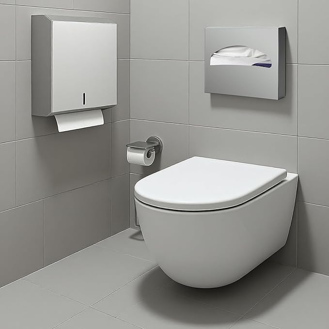 2 Pack Commercial Stainless Steel Toilet Seat Cover & Paper Towel Dispenser Wall Mounted | for Restaurant, Office, Hospital & Public Restroom