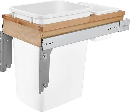 Rev-A-Shelf Top Mount Single Pullout Under Cabinet 35 Quart Kitchen Trash Cans with 150 Pound Rated Full-Extension Slides, 4WCTM-12DM1
