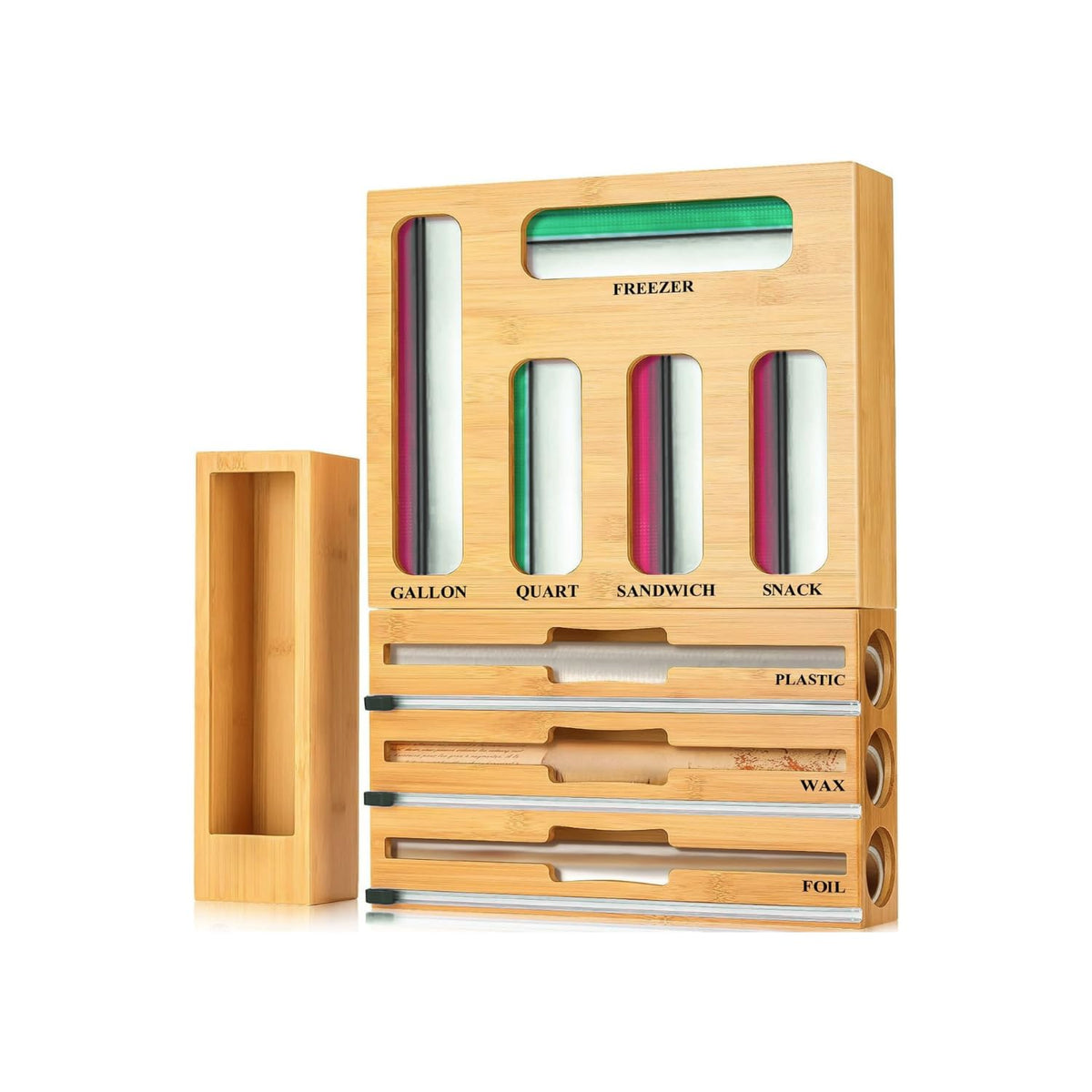 9 in 1 Bamboo Kitchen Drawer Storage Bag Organizer with Cutter - Image 1