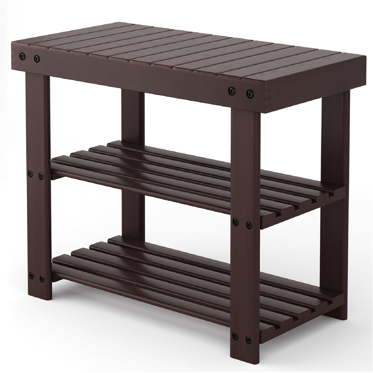 DUMOS Wooden Shoe Rack Bench with Storage, 3-Tier Bamboo - Image 1