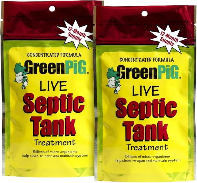 Green Pig Septic Tank Treatment Packets – Septic-Safe Enzyme Treatment for Preventative Maintenance, Helps Prevent Clogs & Odors, 2-Year Supply (8 Packets)