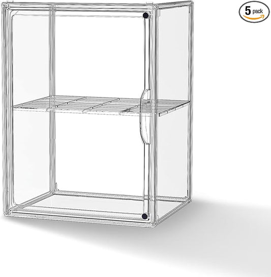 Clear Acrylic Display Case, Super Large Stackable Storage Bins Magnetic Attraction Lids, Acrylic Box with Compartment Divider for Collectibles, Figures, Cosmetic, Purse, Handbag, Wallet, 1 Pack