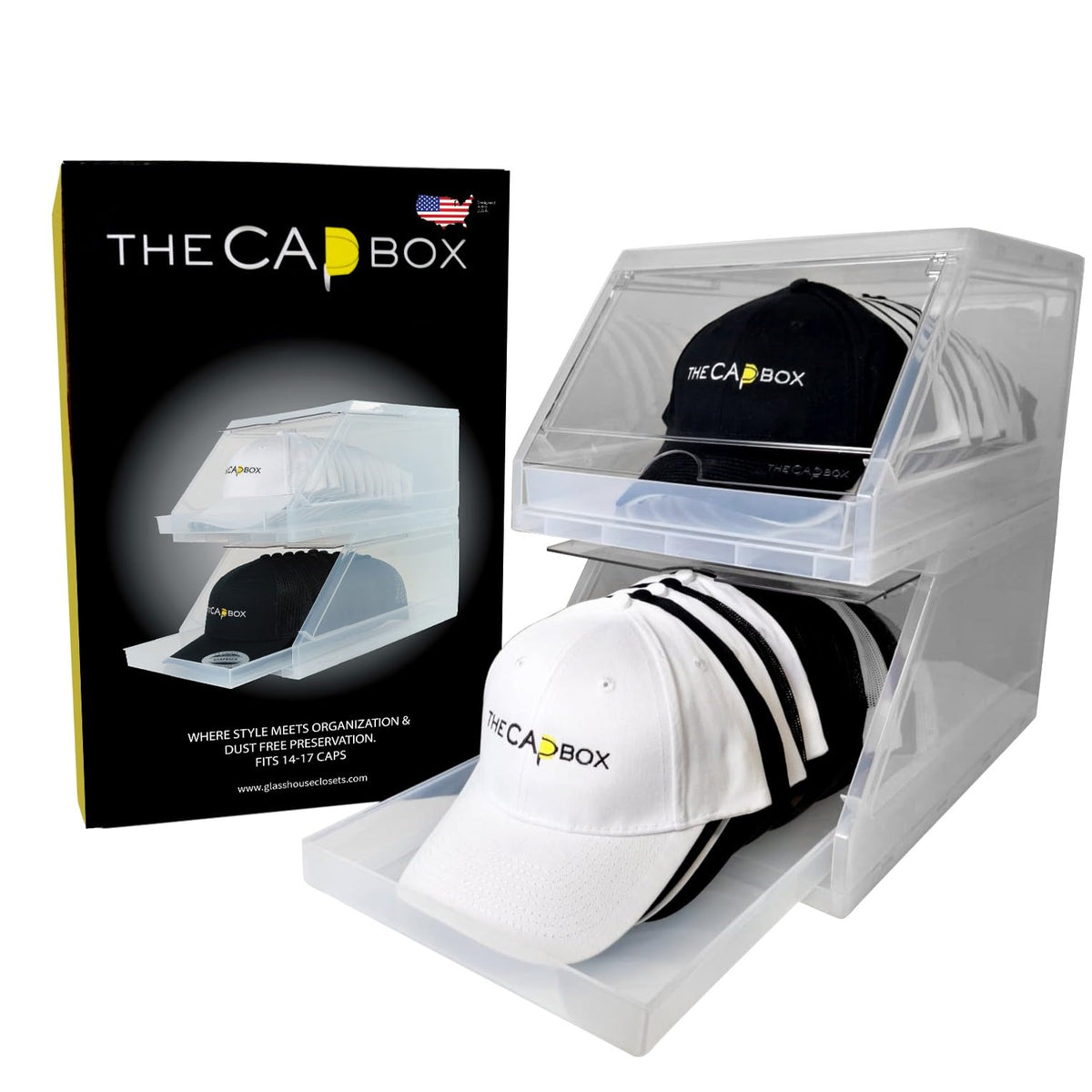 CapBox 2.0 Hat Organizer for Baseball Caps, 2 Pack Clear - Image 1