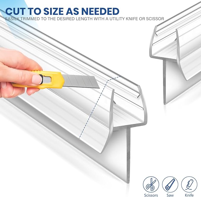 2 Pack Frameless Shower Door Bottom Seal with Long Sweep, Ultra Clear Glass Door Silicone Seal Strip (1/4'' X 36'') Suitable for 6mm Glass -Stop Shower Leaks Frameless Shower Door Seal Strip