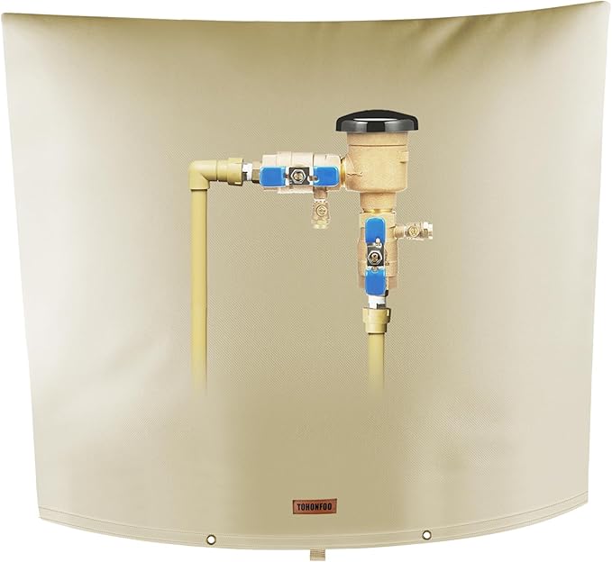 Backflow Preventer Pipe Insulation Cover (5°F) - Irrigation Sprinkler Valve Insulated Pouch - Water Well Pump Cover - Sturdy 5 Layers for Winter Freeze Protection, 80" W x 70" H, Beige