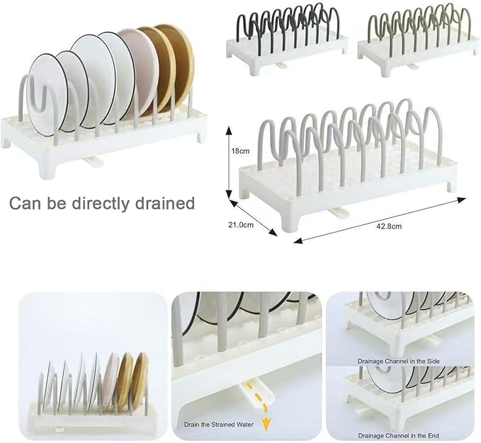 Pot and Pan Lid Organzier for Cabinet with Drainage, 8 Adjustable Compartment for Bakeware Cutting Boards Cookware Dishes (Dark Grey)