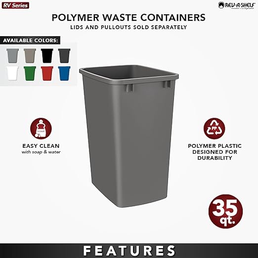 Rev-A-Shelf Polymer Replacement 35 Quart Trash Bin Recycle Waste Garbage Container for Kitchen Cabinet Pullouts, Blue, 2 Pack, RV-35-22-2