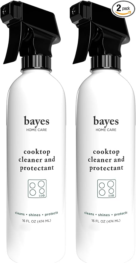 Bayes Cooktop Cleaner and Protectant for Daily Use - Cleans, Shines and Protects Ceramic Glass and Enamel Cooktops - For Fingerprints, Grease, Residue, and Smudges - 16 oz, 2 Pack