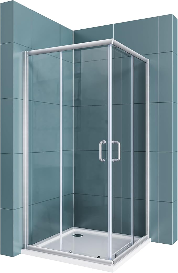 SUNNY SHOWER Corner Shower Enclosure 1/4 in. Clear Glass Sliding Shower Doors, 34 in. X 34 in. X 72 in. Bath Door, Brushed Nickel Finish Corner Shower Glass Enclosure (Shower Base Not Included)