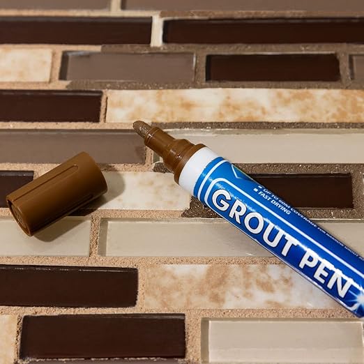 Grout Pen Tile Paint Marker: Brown 2 Pack with Extra Tips (Narrow, 5mm) & Large Brown (Wide, 15mm Tip) - Waterproof Grout Colorant and Sealer Pen to Renew, Repair, and Refresh Tile Grout